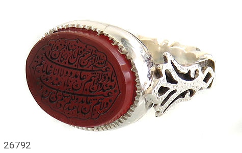 انگشتر نقره عقیق یمنی قرمز درشت مردانه دست ساز [بسم الله الرحمن الرحیم و سوره کافرون] - 26792